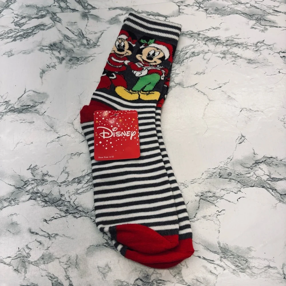 Disney Black and White Striped Socks with Red Toes